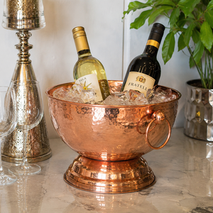Cubo de hielo de cobre martillado hecho a mano con asas de anillo para enfriar vino, cerveza y bebidas |   Enfriador de Bebidas Premium para Fiestas - Product Image 3
