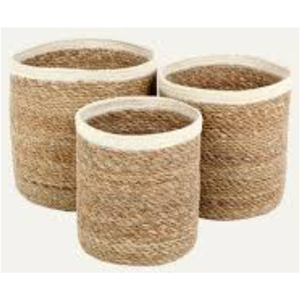 Ensemble de 3 housses de pots de plantes en osier naturel tressé à la main, écologiques, avec poignées et doublure imperméable pour la décoration intérieure - Product Image 4