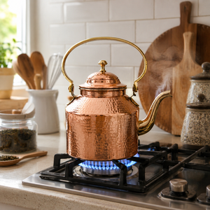Bouilloire en cuivre pur martelé, fait main, avec poignée et bec en laiton, pour la cuisson de l'eau, service du thé, décoration de cuisine et de la maison - Product Image 2