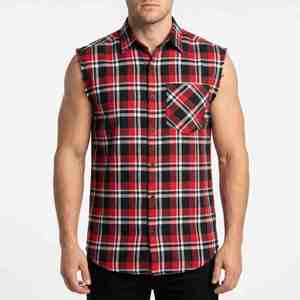 Camisas de Algodón Elegantes Personalizadas para Hombre, Camisa de Franela a Cuadros sin Mangas, Roja, Negra, Blanca, Casual, con Cuello Camisero, Transpirable - Product Image 4