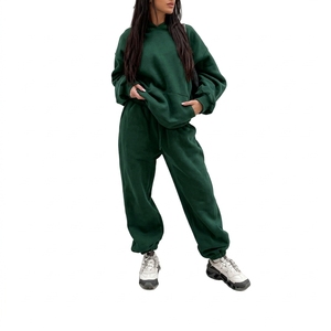 Women <b>Hooded</b> Cropped Tracksuit Drawstring Closure High Waist Wide Leg Pants Solid Waterproof Fashion Two Piece Athletic Matching - Product Image 2