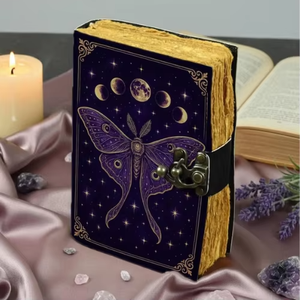 Diario de Cuero Hecho a Mano con Fases Lunares, Libro de Brujería, Sombras, Gótico, Vintage, Religioso, Clásico, Papel con Borde Irregular, 200 Páginas - Product Image 1