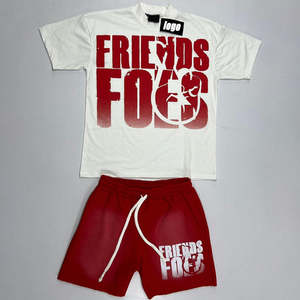 Conjunto de Camiseta y Pantalones Cortos para Hombre 2025, con Logotipo Personalizado por Transferencia Térmica, de Secado Rápido, Lavado Ácido, Transpirable, Diseño Sólido, Estilo de Dos Piezas, para Verano - Product Image 4