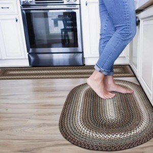 Oval Braided Jute Area <b>Rug</b> Striped Farmhouse Style Non Slip Living Room Floor Mat Thin Flat Pile Spot Clean - Product Image 6