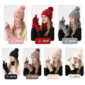 Women's Winter Warm Jacquard Printed Knitted Hat with <b>Scarf</b> and Gloves Three-piece Set 100% Acrylic - Product Image 4