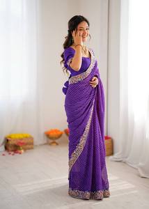 Sari de Georgette Bordado Royal Bandhani, Sari de Fiesta Bordado Regal, Tela de Seda Mono Pesada con Estilo Romántico - Product Image 4