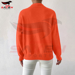 Orange Color Solid <b>Women</b> Mock Neck Sweatshirt Casual Pullover Long Sleeve Fleece Warm Streetwear Autumn Winter Clothing - Product Image 3