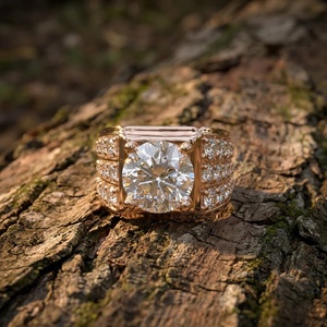 แหวนเพชรทรงสามเหลี่ยมประดับเพชรเต็มวงสำหรับผู้ชาย - ทอง 9k, 14k, 18k - Product Image 1