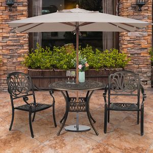 Tavolo da Esterno Portatile Convertibile Regolabile in Altezza 90*90*75cm con Piano Rotondo in Alluminio Pressofuso Finitura Bronzo per Cortile, Parco, Sala - Product Image 2