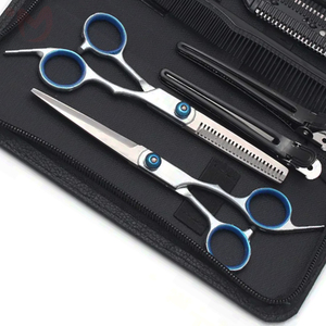 Kit de barbier professionnel en acier inoxydable poli, ciseaux de coupe de cheveux, peigne, rasoir, kit d'outils de salon - Product Image 2