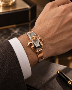 Luxury 925 Sterling <b>Silver</b> Rose Gold Plated <b>Cuff</b> <b>Bracelet</b> with Animal Heads and Crystal Inlay Unisex Everyday Wear Gift - Product Image 5