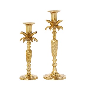 Candelabro de Lujo con Hojas de Palma Doradas, Portavelas Decorativo de Metal, Estilo Tropical, Decoración para Centros de Mesa de Boda - Product Image 1