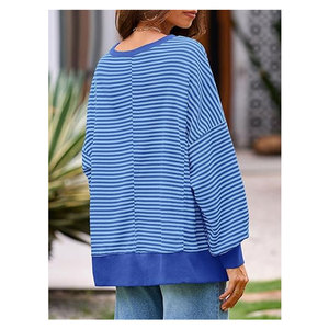 เสื้อสเวตเชิ้ตโอเวอร์ไซส์สำหรับผู้หญิง สไตล์ลำลอง ผ้าวาฟเฟิลถัก แขนยาว คอกลม ทรงหลวม สวมใส่สบาย - Product Image 4