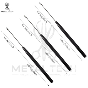 Black Metal Handle Hair Extension Loop <b>Threader</b> Latch Hook Micro Link Pulling <b>Needle</b> Tool Set For Professional Salon Supply - Product Image 5