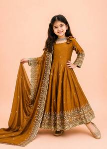 Ensemble de robe Anarkali brodée marron avec dupatta, vêtements ethniques pour femmes pour mariage, fête, Diwali - Product Image 1