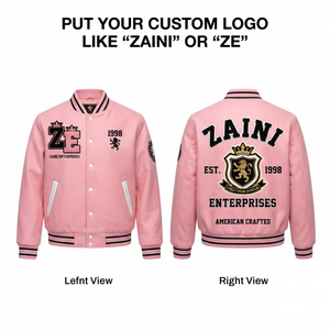 Veste universitaire pour homme, 80 % coton, 20 % polyester, polaire brossé, 380 GSM, rose, logo brodé en chenille personnalisé, fermeture à boutons-pression - Product Image 1