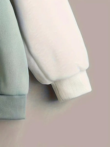 Unisex <b>Green</b> White Hooded Sweatshirt Regular Fit Casual Cotton Knitted Oversized Pocket Autumn Wear - Product Image 5