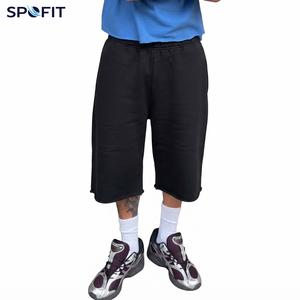 320GSM Cotton French Terry <b>Men's</b> Baggy Sweat <b>Shorts</b> Elastic Waist Knee Length Oversized <b>Lounge</b> Streetwear - Product Image 2
