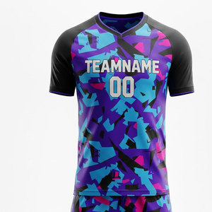 Ensemble de maillots de football personnalisés sublimés, col en V, manches courtes, imprimé géométrique, séchage rapide, 100% polyester, uniformes unisexes pour adultes - Product Image 3