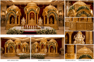 Escenario Tradicional Tallado en Oro para Bodas Tamilas y Telugues, Exclusivo Escenario de Estilo Tamil del Sur de la India para Grandes Eventos en el Reino Unido - Product Image 6