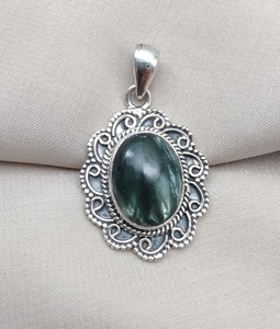 Seraphinite Pendant 925 Sterling Silver Natural Green Gemstone Jewelry Elegant Gift For Women Unique Handmade Design - Product Image 5