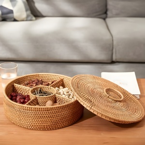 Luxury rattan tea box packaging hand weaving compartmented <b>boxes</b> snack candy storage caddy - Product Image 6