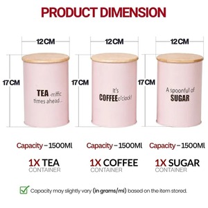 Pink Metal Food Storage Containers With Wooden Lids Cylinder Shape Airtight Design For <b>Kitchen</b> Spice Preservation Minimalist - Product Image 4