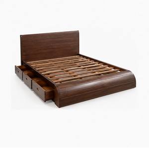 Cadre de lit de rangement en bois massif avec tête et pied de lit incurvés, fabricant de meubles de chambre modernes - Product Image 1