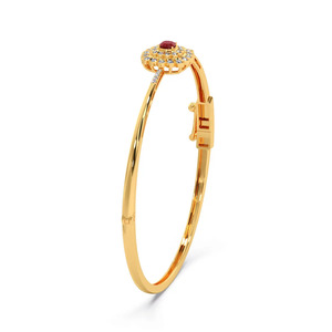 Crimson Cushion Halo Diamond Bangle with Yellow Gold Slim <b>Frame</b> and Radiant Double Row Center Design - Product Image 3