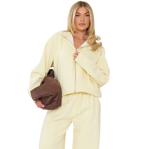 Conjunto de chándal de dos piezas para mujer con sudadera con capucha de cremallera completa, pantalón de pierna ancha y cintura elástica, estilo casual y relajado, venta al por mayor - Product Image 5