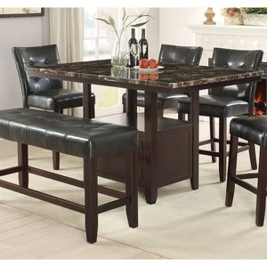 Set da Pranzo 6 Pezzi Altezza Bancone in Ecopelle Nera Trapuntata con 4 Sedie Alte e 1 Panca, Arredamento per Sala da Pranzo - Product Image 2