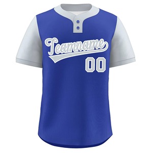 Maillot de baseball respirant bleu marine personnalisé à blocs de couleur, unisexe, manches courtes, avec sangle élastique et boutons sur le devant, en maille, avec nom et numéro d'équipe - Product Image 1