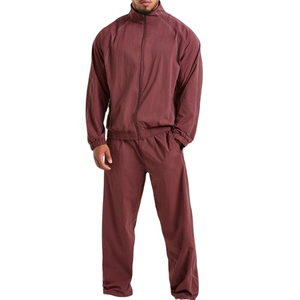 Solid Color Heavyweight <b>Men</b>’s Custom Made Windbreaker Tracksuit Set Polyester/Nylon Stand Collar <b>Jacket</b> With Pockets Tracksuit - Product Image 1