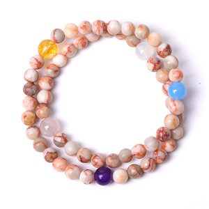 Bracelet en perles de pierre naturelle, perles rondes en cristal, ambre, calcite, quartz rose, aventurine bleue, perles violettes, bijoux - Product Image 6