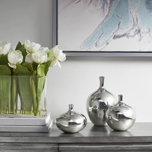 Vases de table modernes en verre soufflé craquelé, grand format, transparents, avec supports en fonte de luxe et finition laiton doré faite à la main, vente en gros - Product Image 6