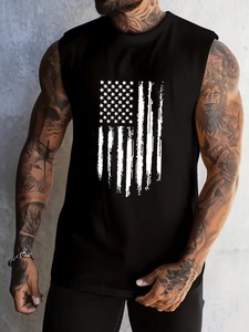 Débardeur sans manches noir pour homme avec imprimé drapeau, col rond, style décontracté, 100% coton, tissu tricoté respirant - Product Image 5