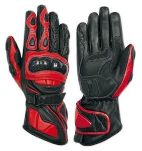 Full Finger Leather Racing Gloves Red Black Breathable Hook And Loop Closure For Riding Unisex - Product Image 4