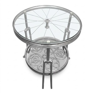 Mesa de diseño vintage con aro de bicicleta de fabricación india antigua para uso en el hogar, oficina, sala de exposiciones o jardín. - Product Image 1