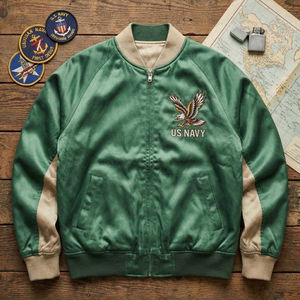 Veste universitaire Roaring Tiger Sukajan, style hip-hop, patchwork en toile, hiver, fine, enduite, écologique, séchage rapide, devant - Product Image 2