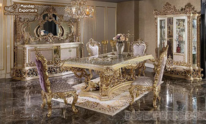 Ensemble de Table à manger, luxueux, en argent sculpté, pour salle à manger, meubles artisanaux, acheter de meubles en argent - Product Image 6