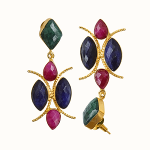 Pendientes de Zafiro Creado en Laboratorio Laxmi Jewellers, Chapados en Oro de 18K, Latón, Verde, Rosa, Azul, Estilo Vintage, Venta al por Mayor - Product Image 4