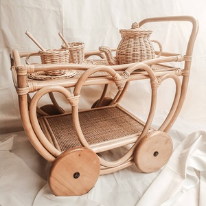 Carritos de juguete de mimbre para juegos de simulación, carritos de servicio de postres, carrito de té de madera, carrito de bebidas para niños - Product Image 1