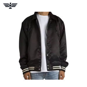 <b>Men's</b> Black <b>Waterproof</b> PU Leather Varsity Jacket O-Neck Collar Covered Button Embroidered Sporty Streetwear <b>Winter</b> <b>Coat</b> - Product Image 3