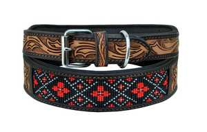 Collier pour chien en cuir véritable fait main avec motif géométrique perlé, boucle rembourrée, style western classique, utilisable toute l'année - Product Image 2