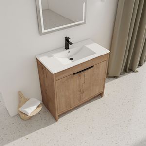 Mobile Bagno Freestanding Bianco con Lavabo in Ceramica da 36 Pollici e 2 Ante con Chiusura Ammortizzata Modello BVB02436IMO F BL9090B Imballaggio KD - Product Image 5