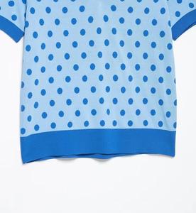 เสื้อเชิ้ตผู้ชายสีน้ำเงินลายจุด ผ้าถักโพลีเอสเตอร์ แขนสั้น ทรงปกติ สไตล์ลำลอง แห้งเร็ว - Product Image 3