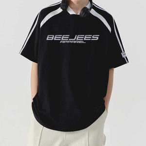 Venta al por mayor de ropa deportiva de hombre de peso pesado con logotipo personalizado de algodón a rayas raglán de manga corta Racing camiseta de lona descuento en blanco - Product Image 6