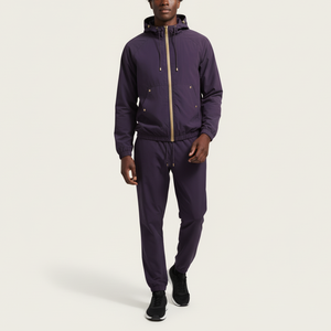 Conjunto Deportivo Personalizado con Capucha Morada para Hombre YOURBRAND, Chaqueta con Cierre Completo y Pantalones, Traje Deportivo Informal Cortavientos para Otoño - Product Image 6