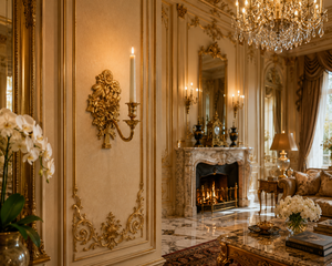 Classic Venetian Baroque Luxury Wall <b>Sconce</b> Vintage Decorative Wall <b>Light</b> with Ornamental Mirror Details Elegant Brass Framework - Product Image 1