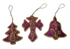 Juego de Adornos Navideños Colgantes Bordados con Diseño de Árbol, Cruz y Campana, Decoración Festiva de Lujo, Artesanía Tradicional India - Product Image 2